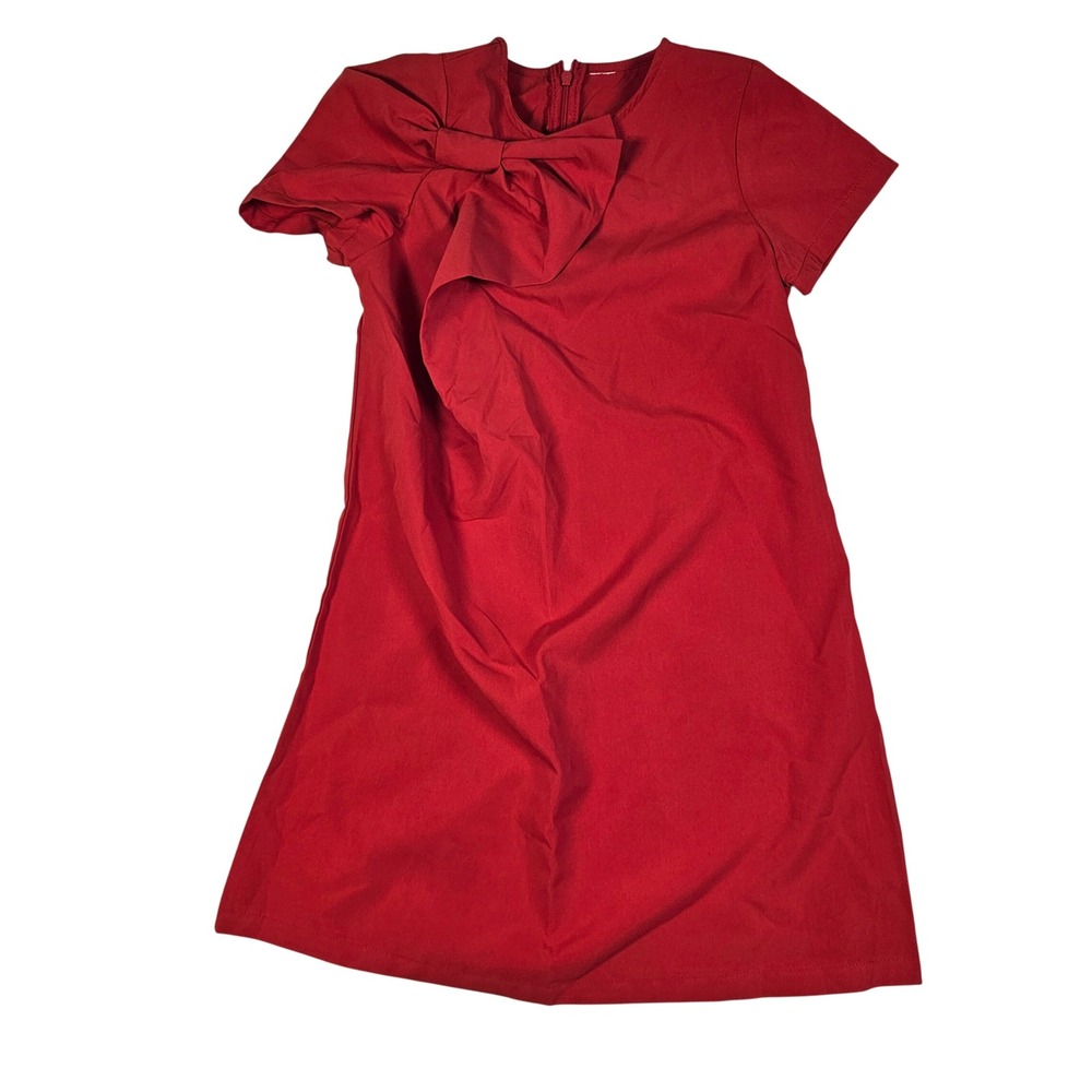 Red Bow Shoulder Shift Dress‎ Short Sleeve Mini Party Cocktail Red Dress